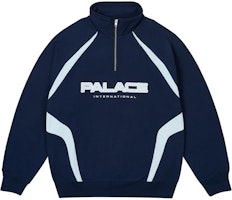 PALACE FW24 Holiday International 1/4 Zip Logo Embroidered Sweatshirt Navy Unisex P27CS215 PALACE FW24 Holiday International 1/4 Zip Logo Embroidered Sweatshirt Navy Unisex P27CS215