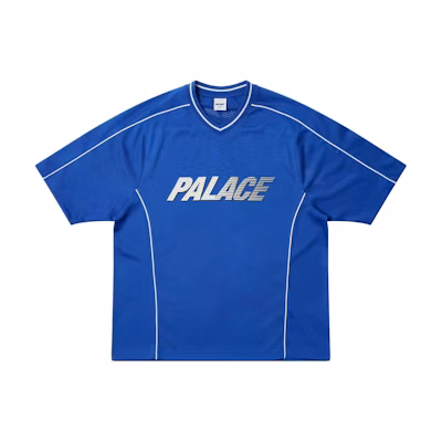 PALACE FW24 Mesh Logo V-Neck Jersey T-Shirt Unisex Blueberry Color. P27ES024