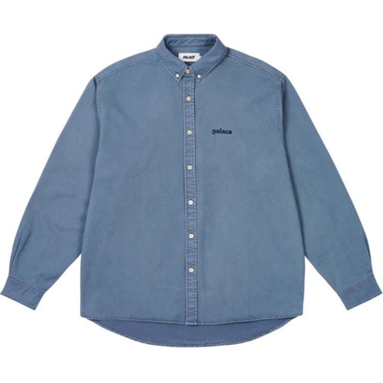 PALACE FW24 Oxford Shirt Blue Unisex Relaxed Long Sleeve with Logo Embroidery. P27SHT007