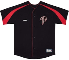 PALACE FW24 P Baseball Jersey Black Unisex with Embroidered Logo Patch. P27ES022 PALACE FW24 P Baseball Jersey Black Unisex with Embroidered Logo Patch. P27ES022