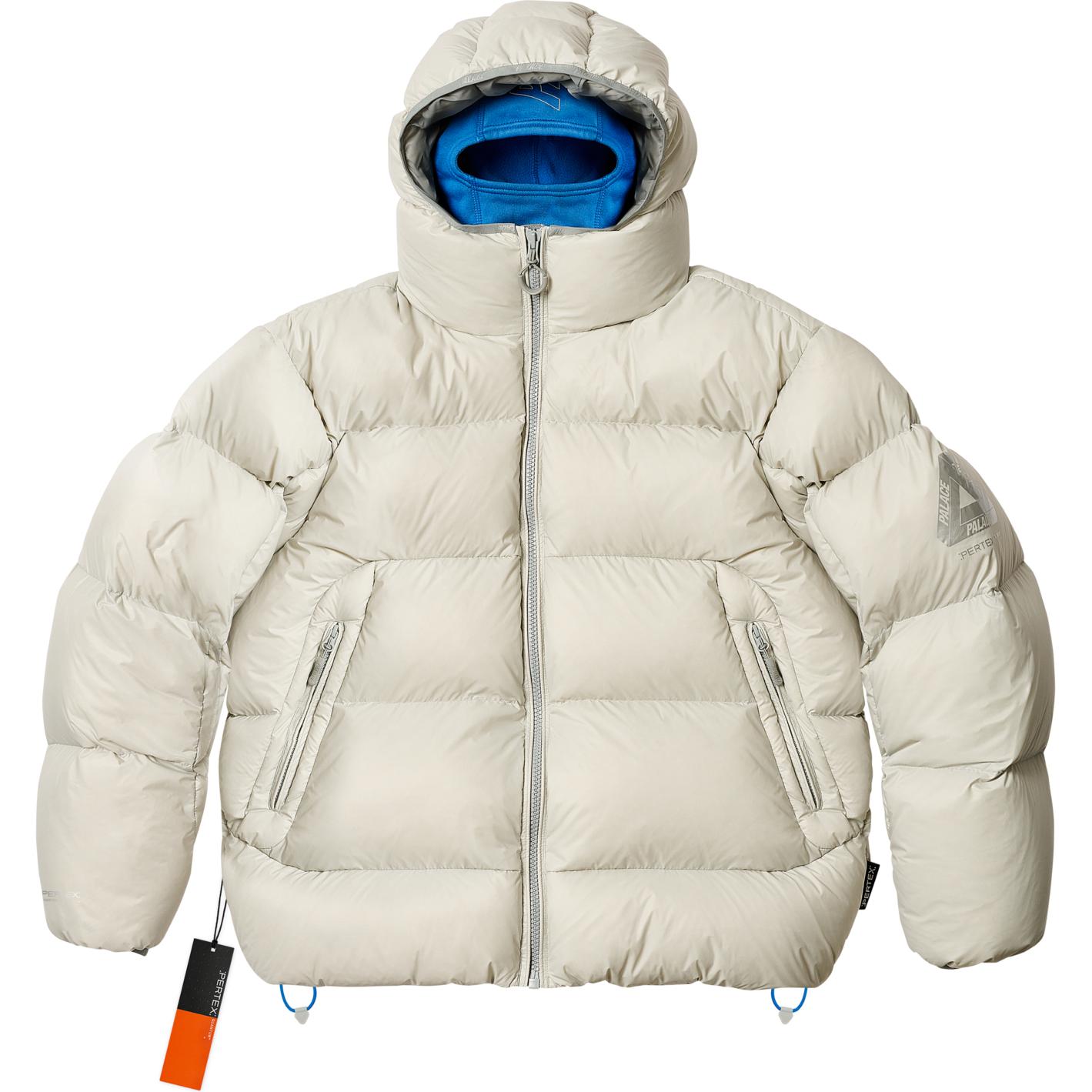 PALACE FW24 Pertex Opaque Balaclava Puffer Jacket Grey Unisex with Logo Print. P27JK053