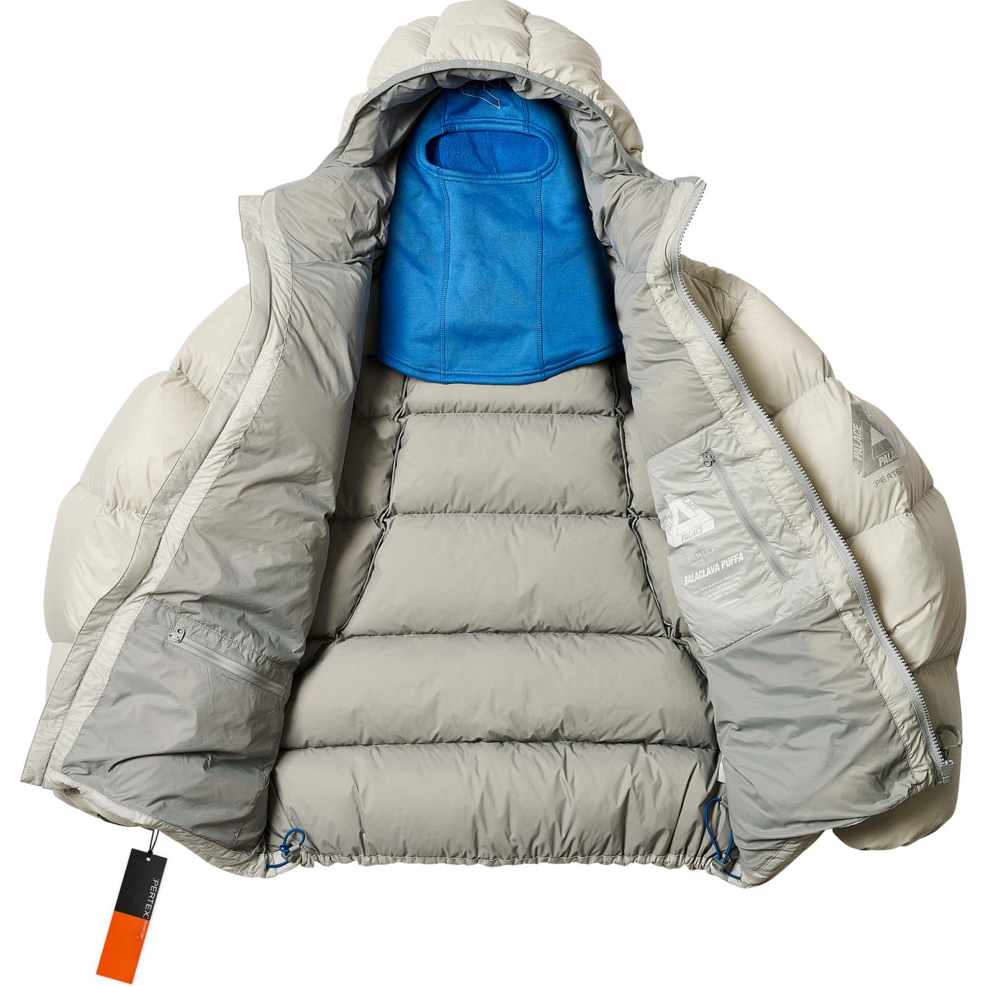 Shop Jaket Balaclava Puffer PALACE FW24 Kelabu Unisex dengan Cetakan Logo. P27JK053