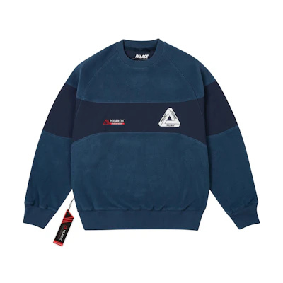 PALACE FW24 Polartec 200 Crew Navy Blue Unisex Sweatshirt with Logo Embroidery. P27CS206