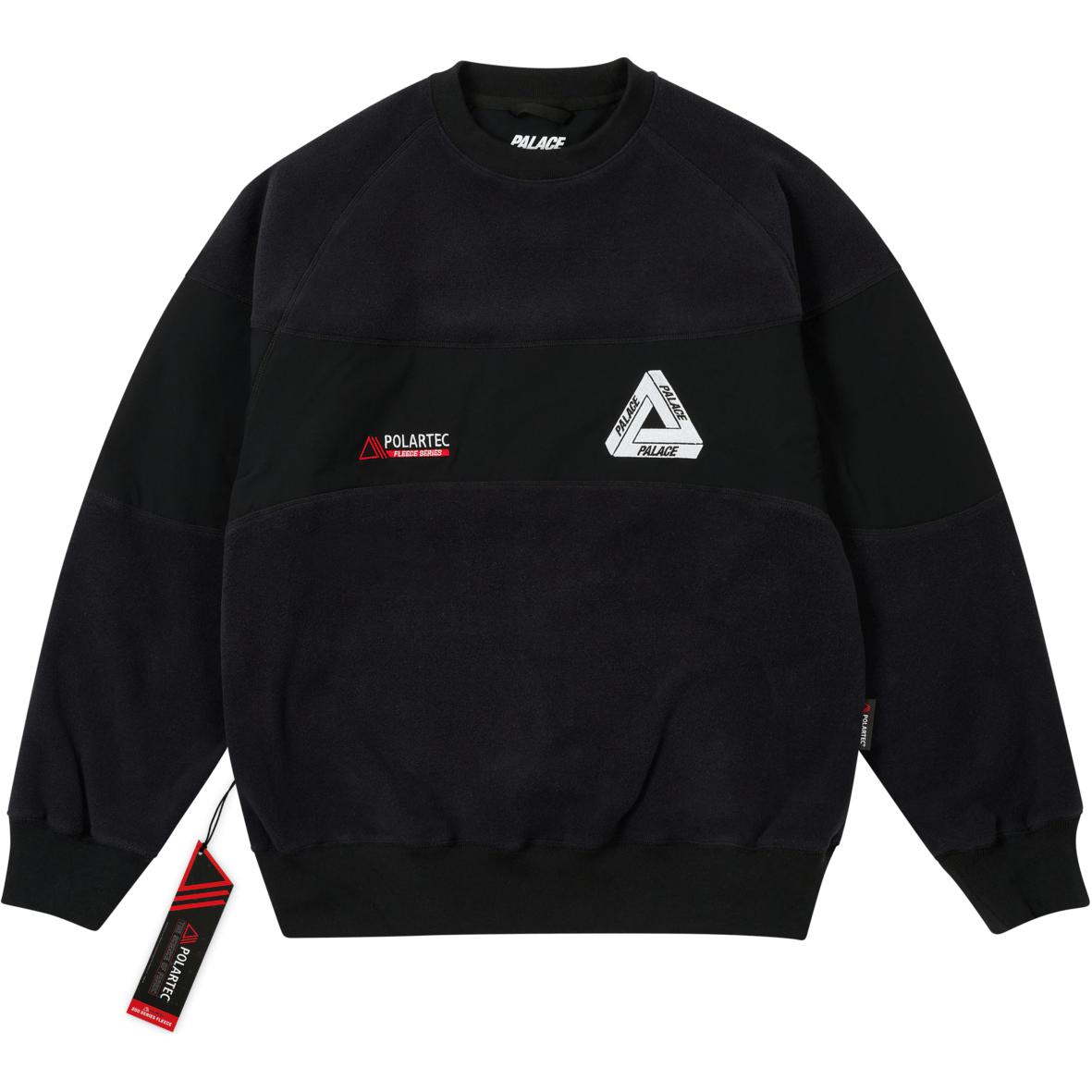 PALACE FW24 Polartec 200 Crew Unisex Black Sweatshirt with Embroidered Logo. P27CS205