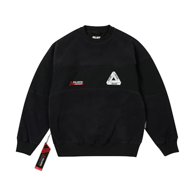 PALACE FW24 Polartec 200 Crew Unisex Black Sweatshirt with Embroidered Logo. P27CS205