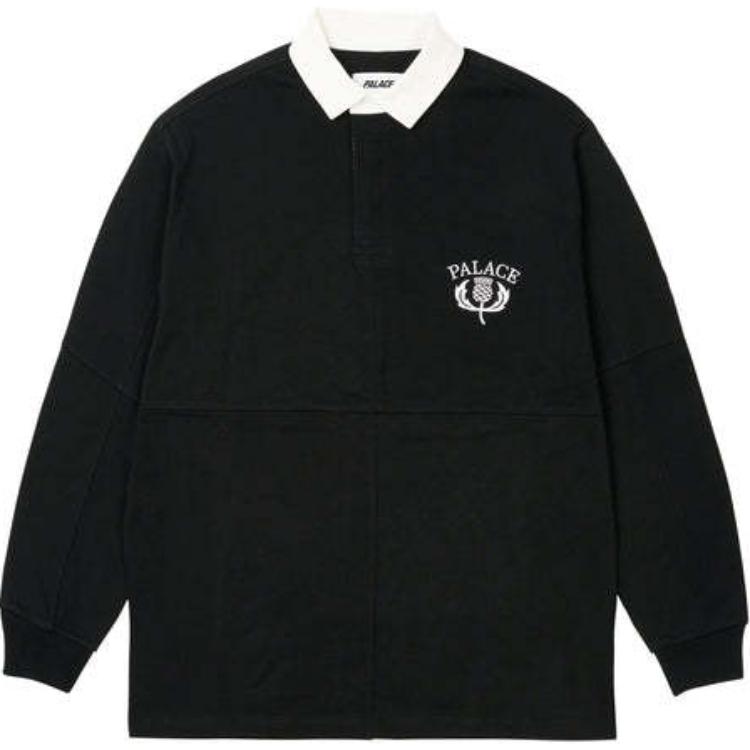 PALACE FW24 Thistle Rugby Black Embroidered Logo Long Sleeve Polo Unisex. P27ES035