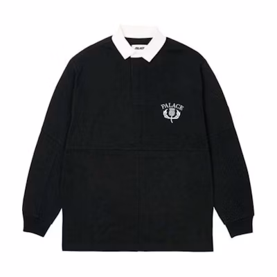 PALACE FW24 Thistle Rugby Black Embroidered Logo Long Sleeve Polo Unisex. P27ES035