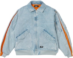 PALACE FW24 Zipped MA-1 Bomber Jacket Multi-Pocket Denim Blue Unisex Embroidery. P27JK006 PALACE FW24 Zipped MA-1 Bomber Jacket Multi-Pocket Denim Blue Unisex Embroidery. P27JK006