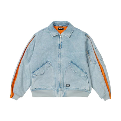 PALACE FW24 Zipped MA-1 Bomber Jacket Multi-Pocket Denim Blue Unisex Embroidery. P27JK006