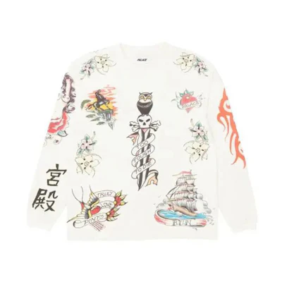 Palace Inky White Long Sleeve Sweatshirt Crewneck Unisex Chinese Design P19ES053