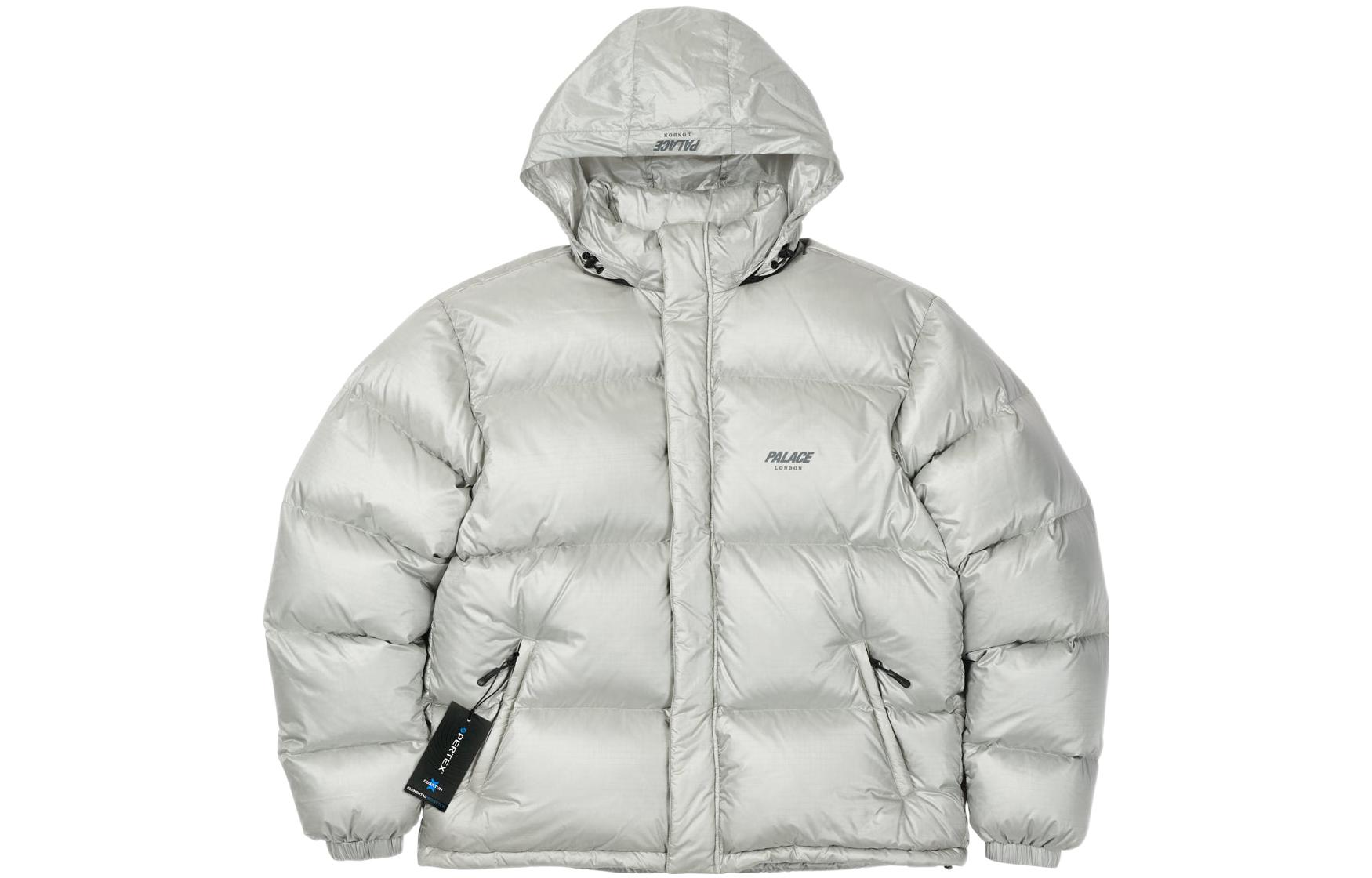 Shop PALACE London Puffa Silver Grey Logo Winter Down Jacket . P22JK060