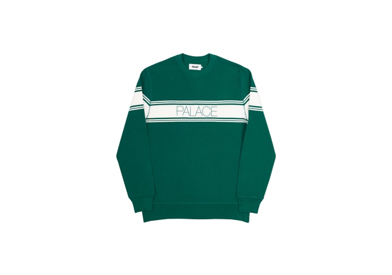 Buy Palace Marina Stripe Pique Crew White/Green