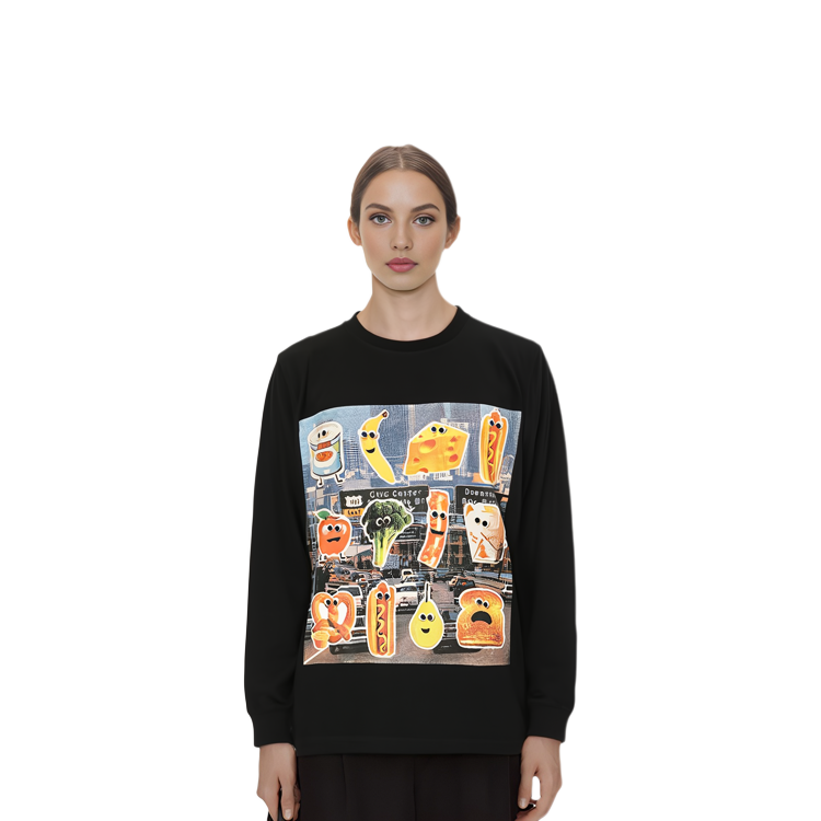 Sizing PALACE Payne Baju Hitam Lengan Panjang Unisex Cetakan Sayuran P12LS002