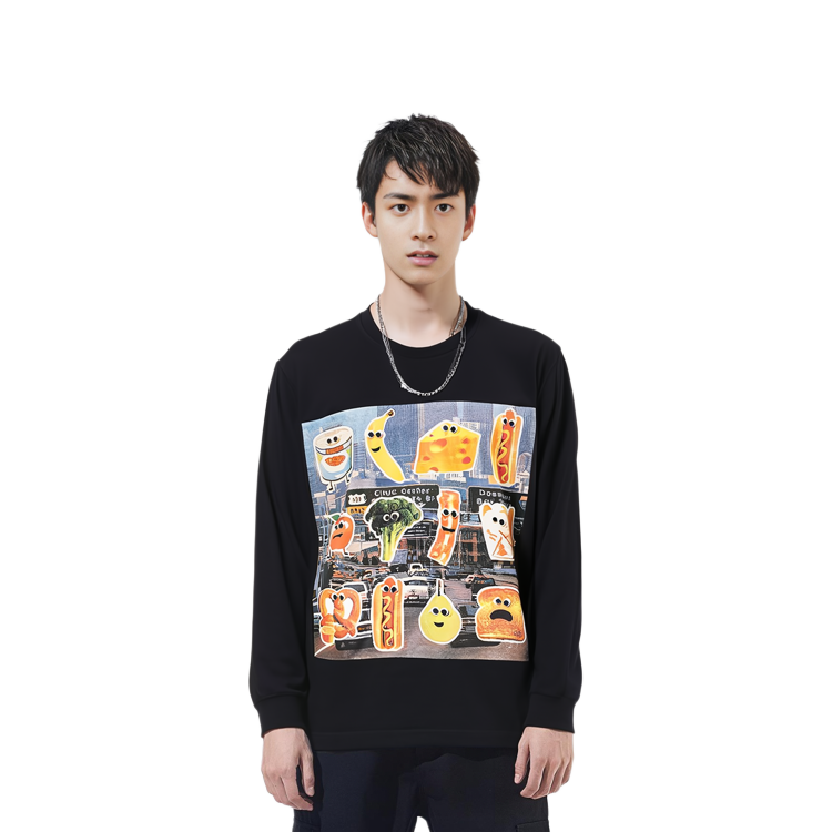 Cheap PALACE Payne Baju Hitam Lengan Panjang Unisex Cetakan Sayuran P12LS002