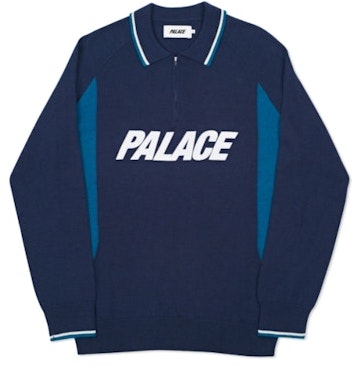 palace-polo-zip-knit-blue