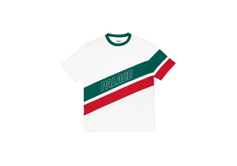 Palace R Stripe T White/Green/Red