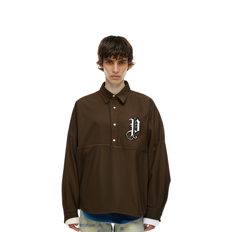 Shop PALACE 純色半開扣長袖襯衫 男女適用 P25SHT024