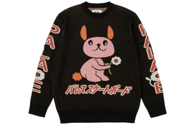 Order PALACE SS21 Black Unisex Crewneck Sweater with Japanese Puppy Graphic - Gift Perfect P20KW030