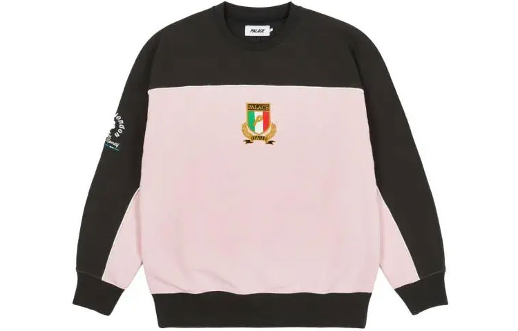 Palace SS21 Mumma Mia Crewneck Black Pink Italian Soccer Logo Unisex Sweater P20CS178
