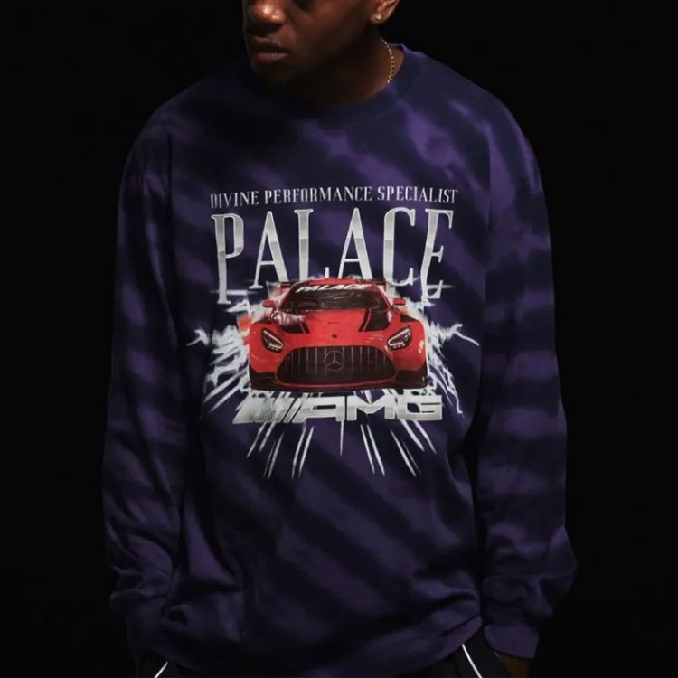 Shop PALACE SS21 x AMG Logo Grafik Baju Lengan Panjang Unisex Ungu. P20AMGLS002