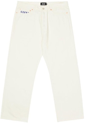 PALACE SS22 Baggies Straight White Jeans Unisex dengan Bordir Huruf. P23T019 Order PALACE SS22 Baggies Straight White Jeans Unisex dengan Bordir Huruf. P23T019