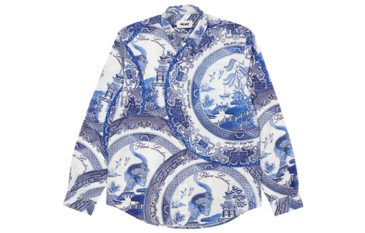 PALACE SS22 China Plate Print Navy Long Sleeve Shirt Unisex P22SHT111
