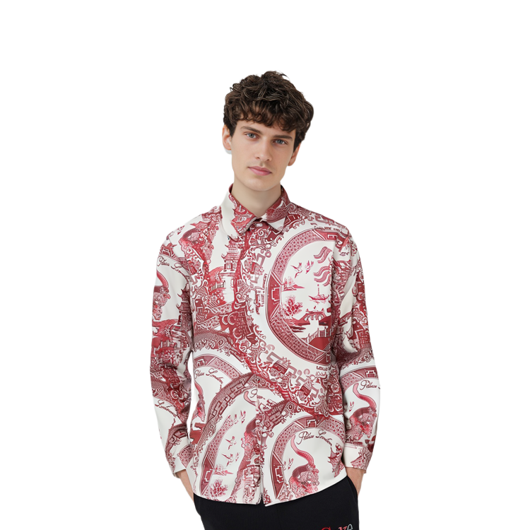 Shop PALACE SS22 中國瓷盤印花紅色長袖襯衫 男女適用 P22SHT112