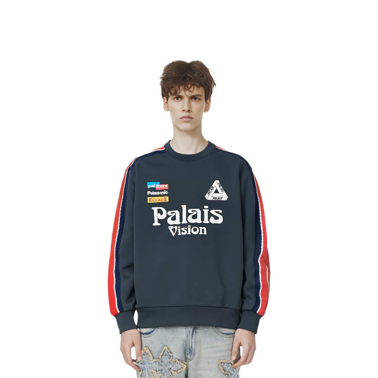 PALACE SS22 Flag Stripe Crew Navy Logo Print Geometric Striped Sweater  Navy. P22CS115 圖 4