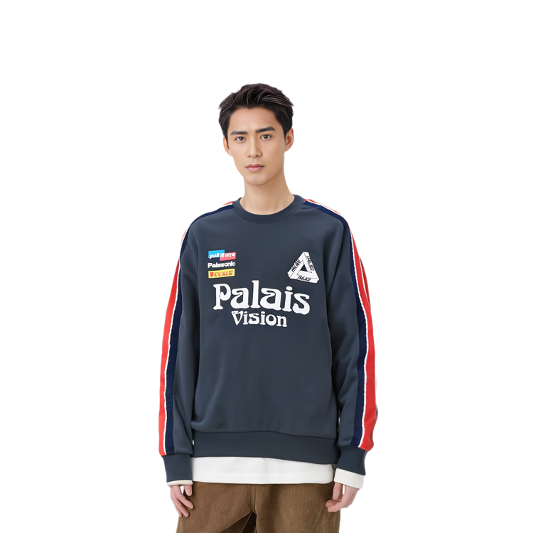 PALACE SS22 Flag Stripe Crew Navy Logo Print Geometric Striped Sweater  Navy. P22CS115 圖 5