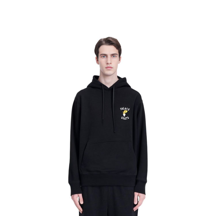 Shop PALACE SS22 Goats Black Hoodie  Letter Print Sweatshirt Black. P22CS138
