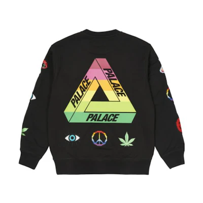 PALACE SS22 Mixed Media Bitmap Crewneck Black Large Logo Sweatshirt. P22CS206