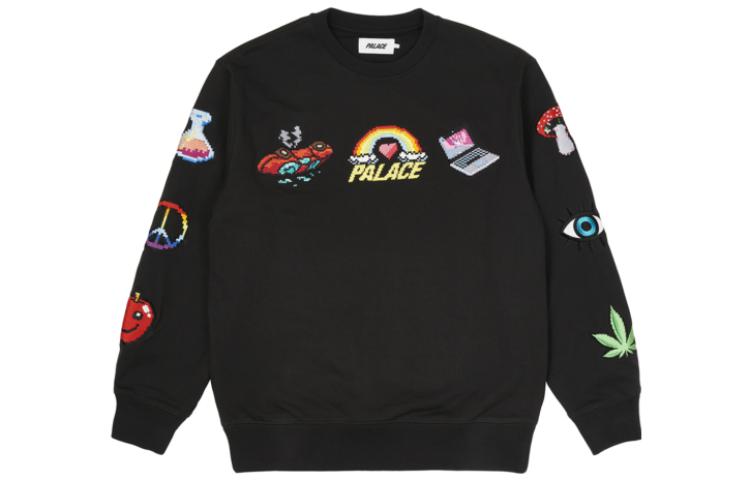 Lookbook PALACE SS22 Mixed Media Bitmap Crewneck Hitam Logo Besar Sweatshirt. P22CS206