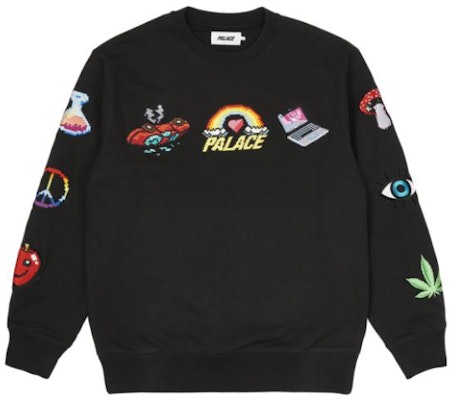 PALACE SS22 Mixed Media Bitmap Crewneck Hitam Logo Besar Sweatshirt. P22CS206 Lookbook PALACE SS22 Mixed Media Bitmap Crewneck Hitam Logo Besar Sweatshirt. P22CS206