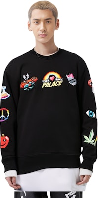 PALACE SS22 Mixed Media Bitmap Crewneck Hitam Logo Besar Sweatshirt. P22CS206 Shop PALACE SS22 Mixed Media Bitmap Crewneck Hitam Logo Besar Sweatshirt. P22CS206