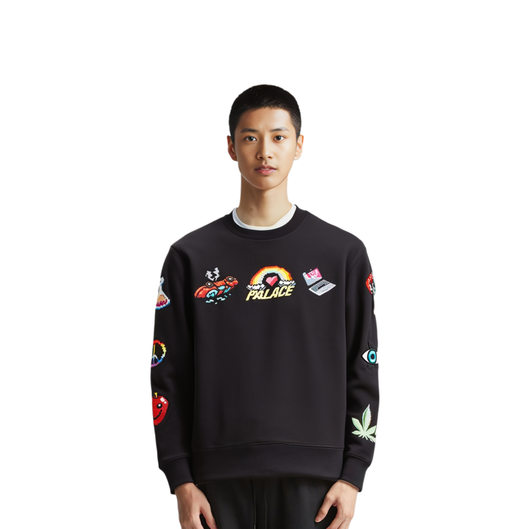 Purchase PALACE SS22 Mixed Media Bitmap Crewneck Hitam Logo Besar Sweatshirt. P22CS206
