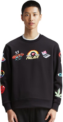 PALACE SS22 Mixed Media Bitmap Crewneck Hitam Logo Besar Sweatshirt. P22CS206 Purchase PALACE SS22 Mixed Media Bitmap Crewneck Hitam Logo Besar Sweatshirt. P22CS206