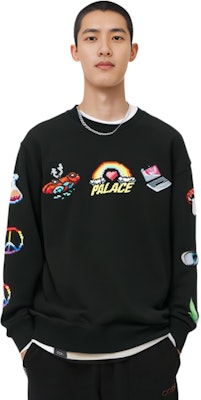 PALACE SS22 Mixed Media Bitmap Crewneck Hitam Logo Besar Sweatshirt. P22CS206 Details for PALACE SS22 Mixed Media Bitmap Crewneck Hitam Logo Besar Sweatshirt. P22CS206