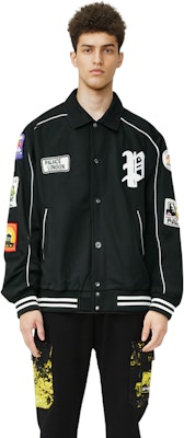 PALACE SS22 男士黑色棉质徽章刺绣标志飞行夹克外套. P22JK155 Shop PALACE SS22 男士黑色棉质徽章刺绣标志飞行夹克外套. P22JK155