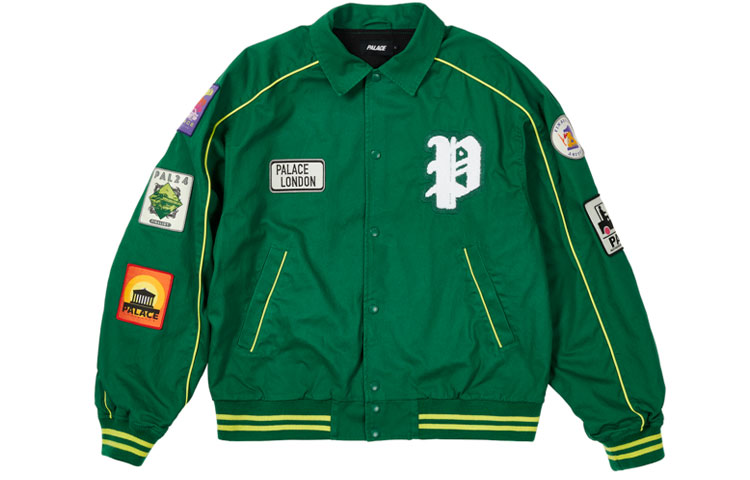 PALACE SS22 Patches Cotton Bomber Jacket Kelly Green Unisex Long Sleeve Coat. P22JK212
