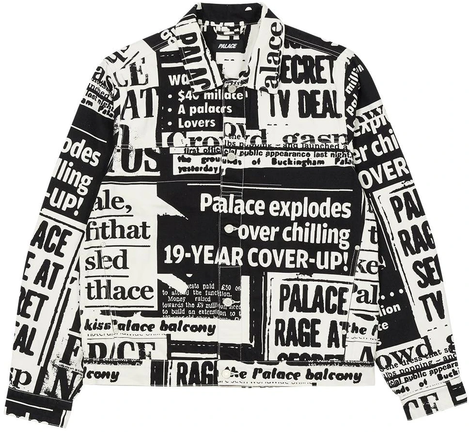 palace-ss-22-tabloid-black-denim-jacket-all-over-letter-print-unisex-outerwear-p23-sht-002