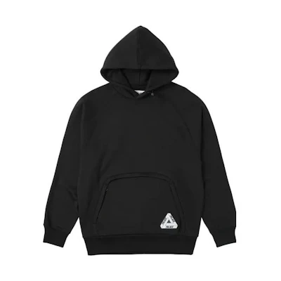 PALACE SS23 Black Hoodie with Logo Print and Kangaroo Pocket - Unisex Pullover. P24CS033