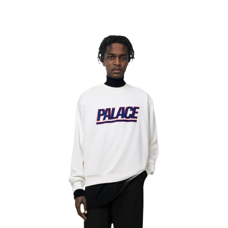 Shop Palace SS23 巨型白標徽章男女款白色圓領衫 P23CW056