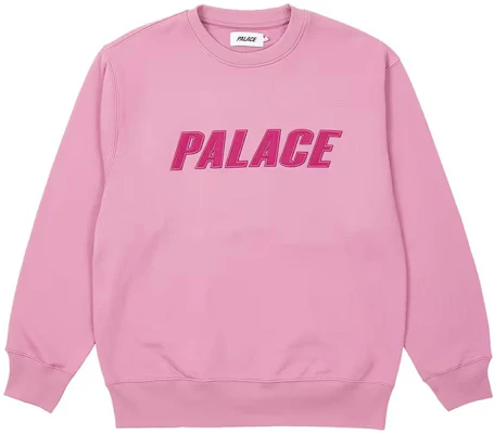 PALACE SS23 Iridescent Applique Crew Ultra Mauve Pink Logo Pullover Unisex Sweater P24CS055 Order PALACE SS23 Iridescent Applique Crew Ultra Mauve Pink Logo Pullover Unisex Sweater P24CS055
