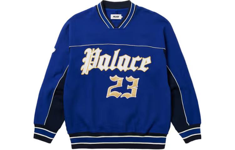 Order 팔라스 SS23 로고 자수 루즈핏 네이비 맨투맨 스웨트셔츠 유니섹스. P24CS084