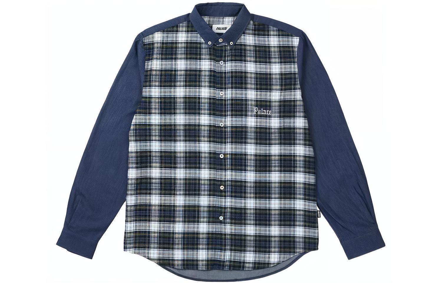 PALACE SS23 Spring Collection Plaid Long Sleeve Shirt Unisex Navy Blue. PLC23005