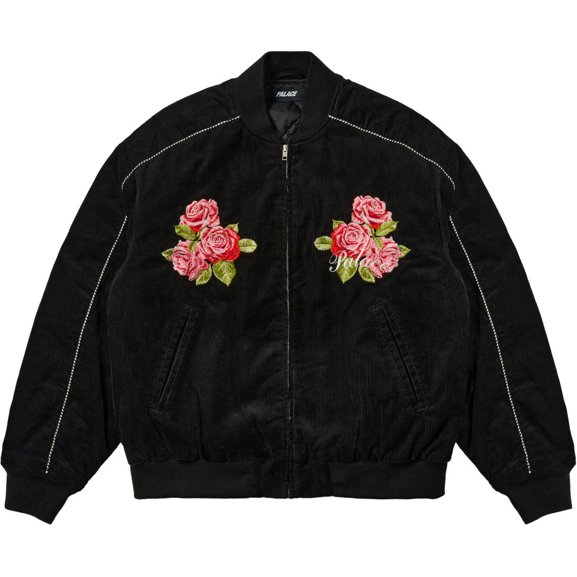Palace SS24 Cat Eye Bomber Jacket Black Floral Embroidery Unisex Zip Jacket P26JK056