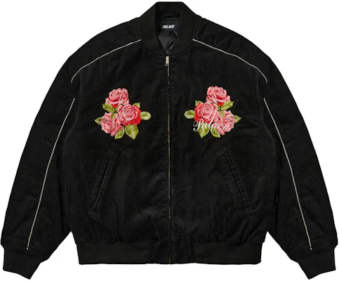 Palace SS24 貓眼黑色花卉刺繡男女通用拉鍊飛行夾克 P26JK056 Buy Palace SS24 貓眼黑色花卉刺繡男女通用拉鍊飛行夾克 P26JK056