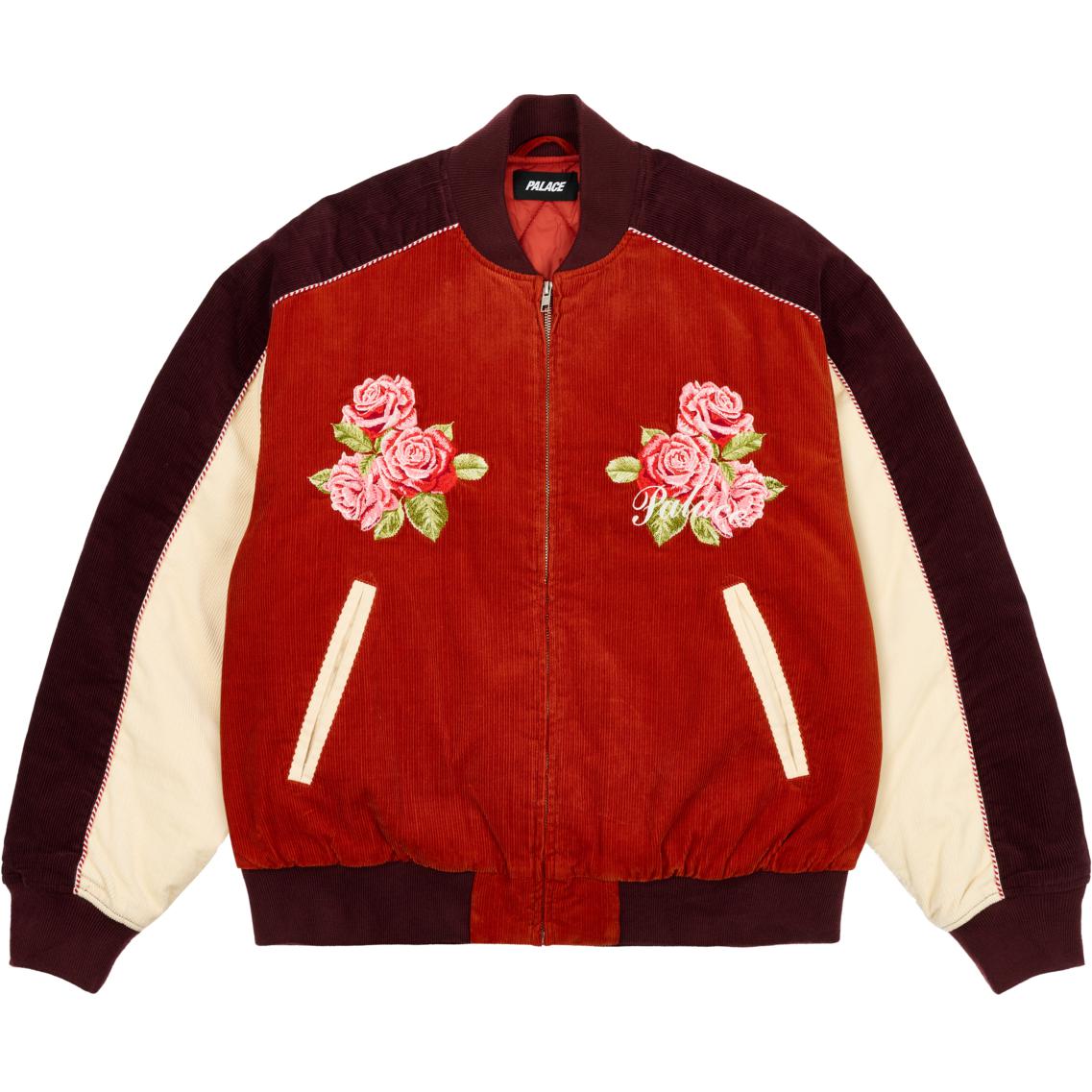Palace SS24 Cat Eye Bomber Jacket Rust Floral Embroidery Unisex Zip Jacket Red P26JK055