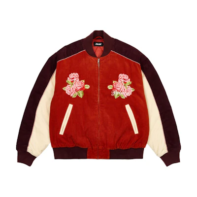 Palace SS24 Cat Eye Bomber Jacket Rust Floral Embroidery Unisex Zip Jacket Red P26JK055