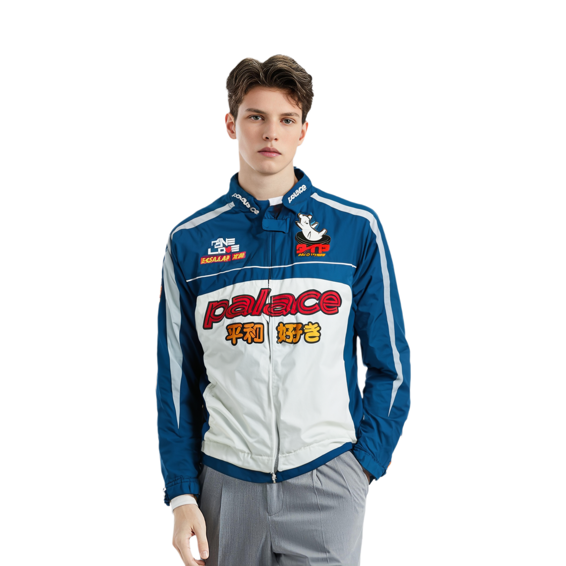 Purchase パレス SS24 ジップアップジャケット ブルー ホワイト ユニセックス レタープリント P26JK049